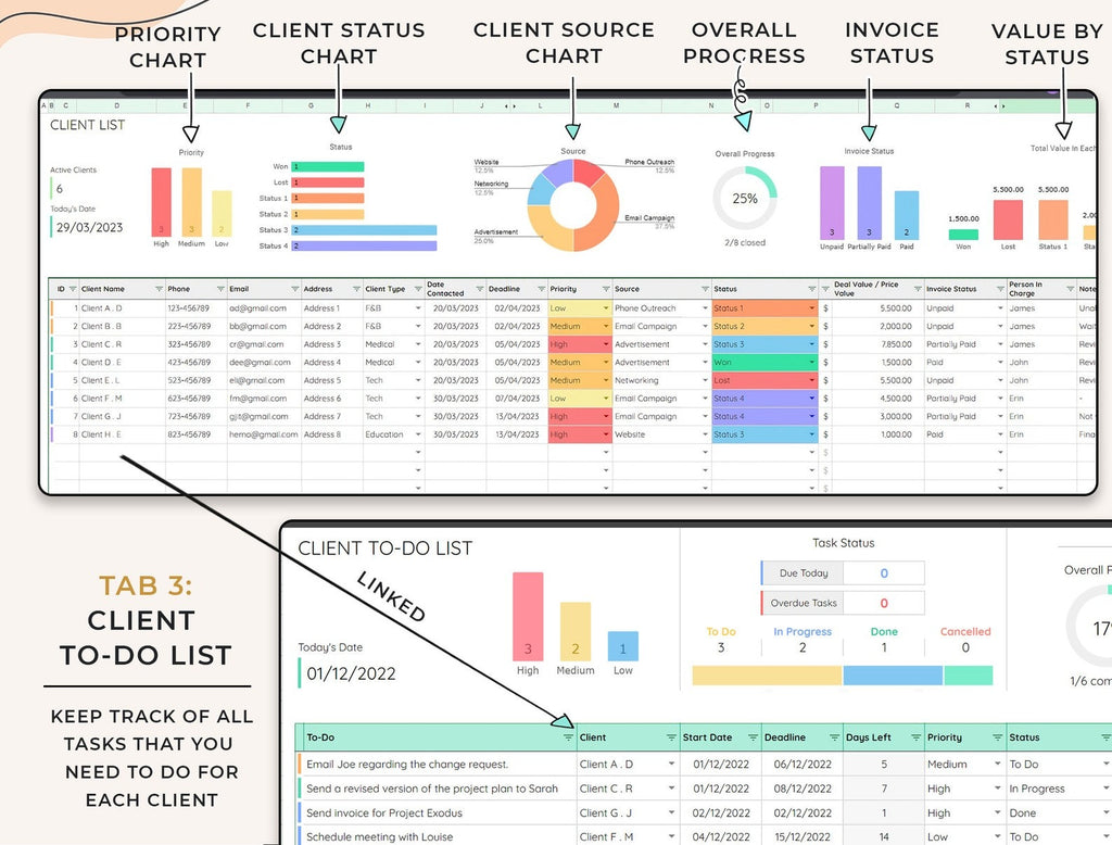 Client Tracker, Small Business Template, Google Sheets, CRM Dashboard, Business Planner Business Spreadsheet, Business Tracker, Lead Tracker