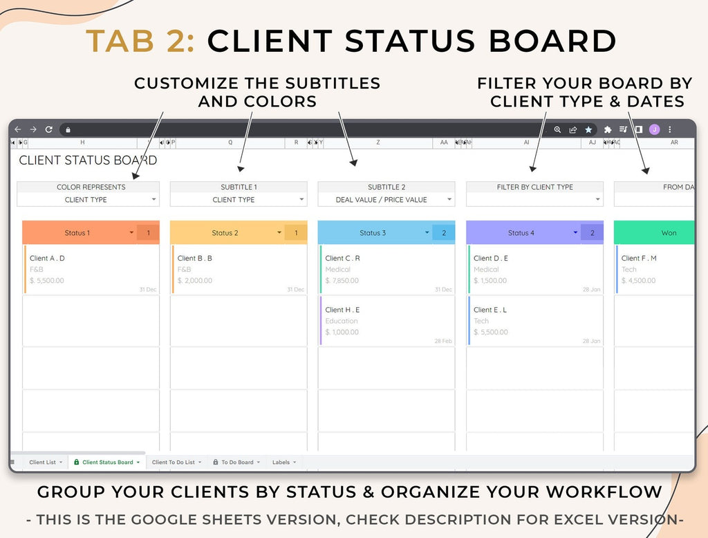 Client Tracker, Small Business Template, Google Sheets, CRM Dashboard, Business Planner Business Spreadsheet, Business Tracker, Lead Tracker