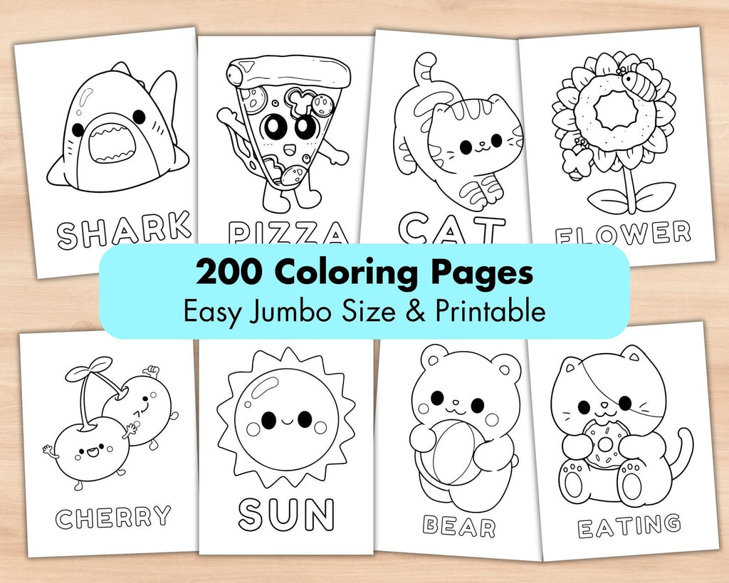 200 Easy Coloring Page for Kid, Jumbo Printable Toddlers Kawaii Coloring Sheet Bundle, Preschool Homeschool Party Activity Big Coloring Book