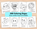 200 Easy Coloring Page for Kid, Jumbo Printable Toddlers Kawaii Coloring Sheet Bundle, Preschool Homeschool Party Activity Big Coloring Book