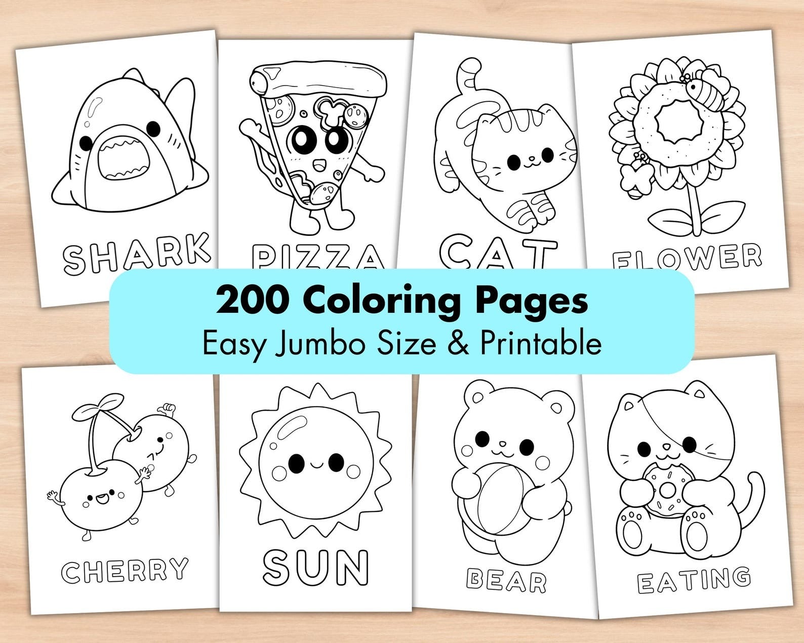 200 Easy Coloring Page for Kid, Jumbo Printable Toddlers Kawaii Coloring Sheet Bundle, Preschool Homeschool Party Activity Big Coloring Book