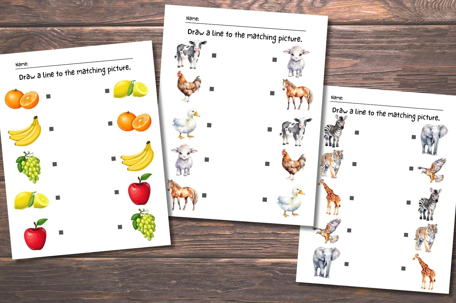 Printable Matching Worksheets, Match the Picture, Kindergarten Preschool Activity, Busybook, Educational Pages