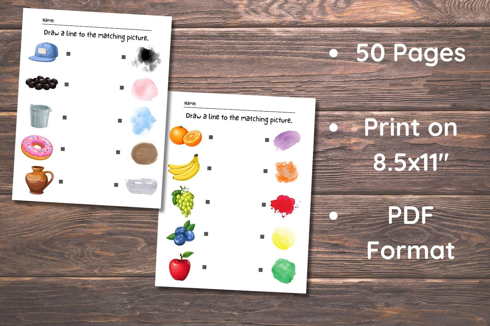 Printable Matching Worksheets, Match the Picture, Kindergarten Preschool Activity, Busybook, Educational Pages